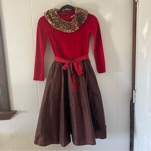 American Girl Doll Red Velvet and Cheetah Print Dress - size - girls 10